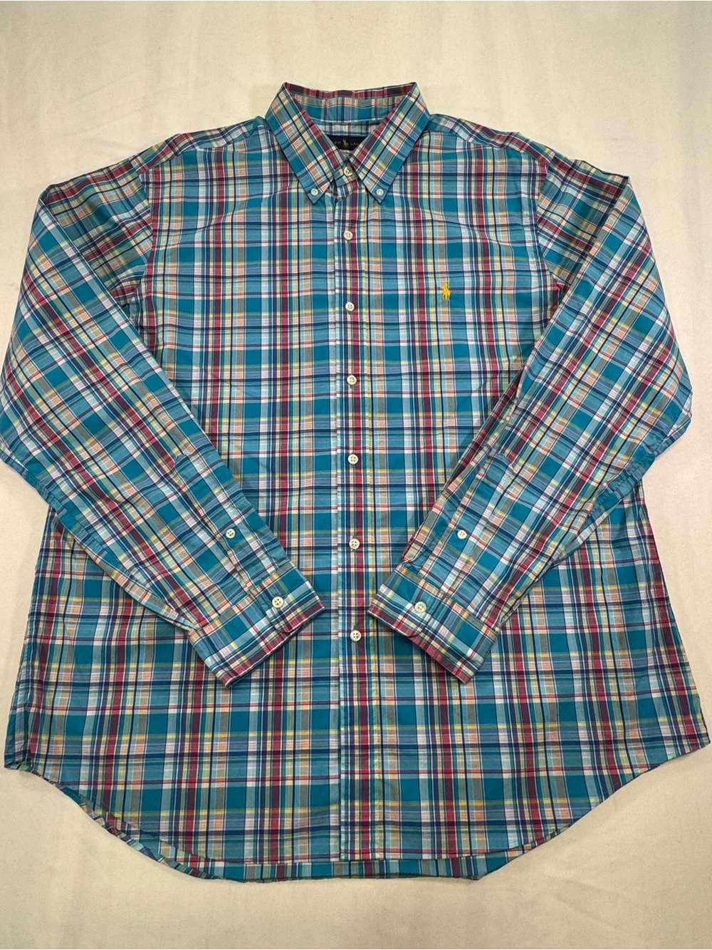 Ralph Lauren Teal Multi-Color Plaid Button-Down Shirt